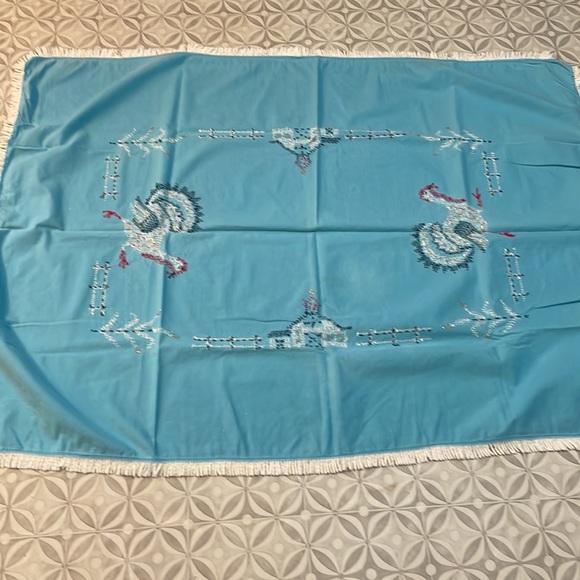 Bright blue rooster table cloth runner brand new never used in excellent conditi - Picture 2 of 5